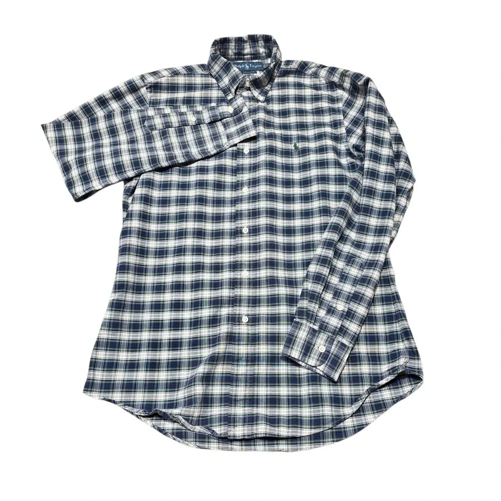 Ralph Lauren Button Down Shirt Mens Medium Blue Plaid Custom‎ Fit Long Sleeve